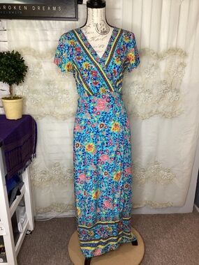 Pretty Garden Floral Boho Festival Maxi Dress Medium